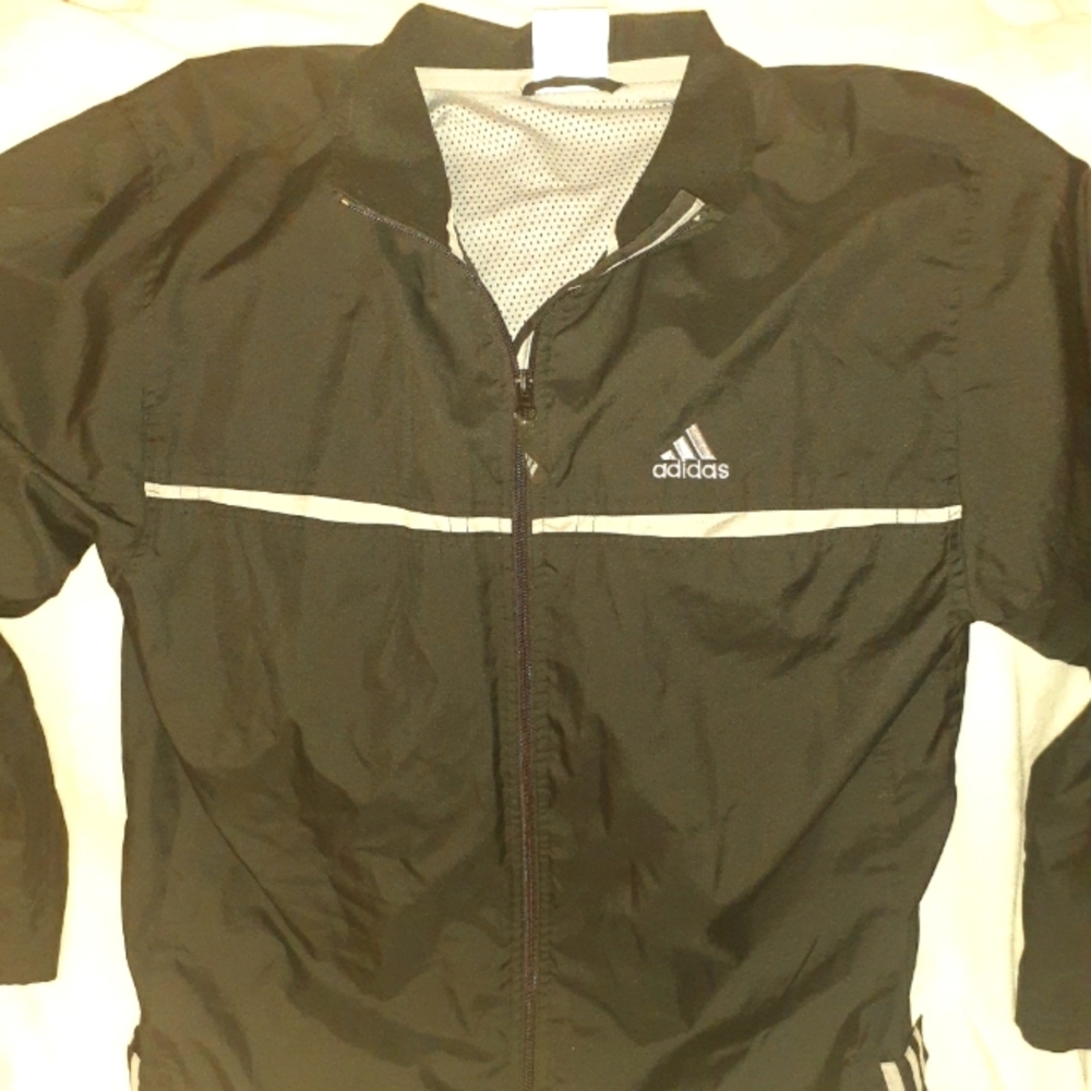 Mens Adidas Windbreaker Jacket Nylon Black Gray Size M - Picture 1 of 8
